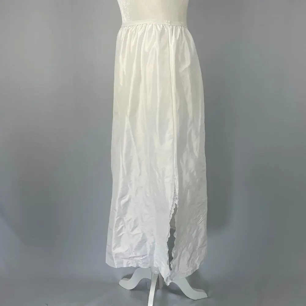 Vintage Lorraine Half Slip Size Small White Silky Shiny Long Maxi Side Slit 70s